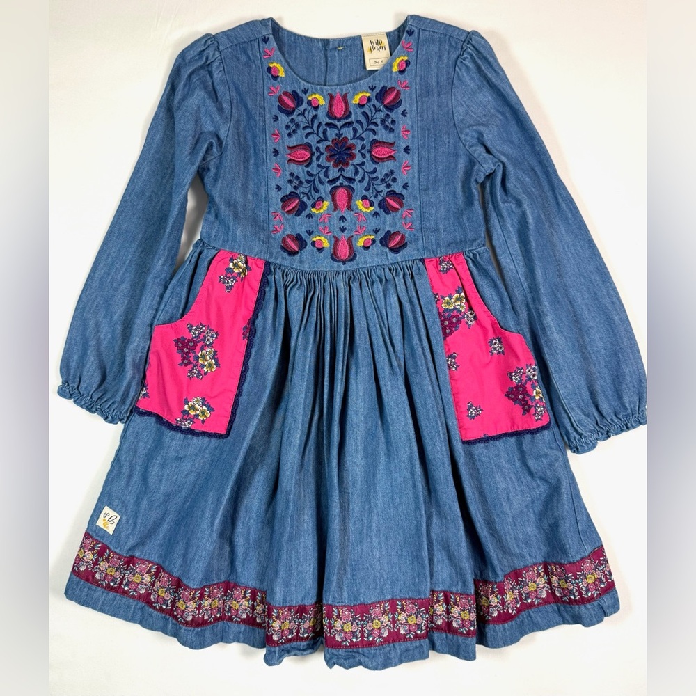 WILDFLOWERS CLOTHING Girls’ Chambray Happy Go Lucky‎ Wandering Winona Dress 6